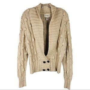 East side West side tan wool alpaca button popcorn dot cardigan sweater medium